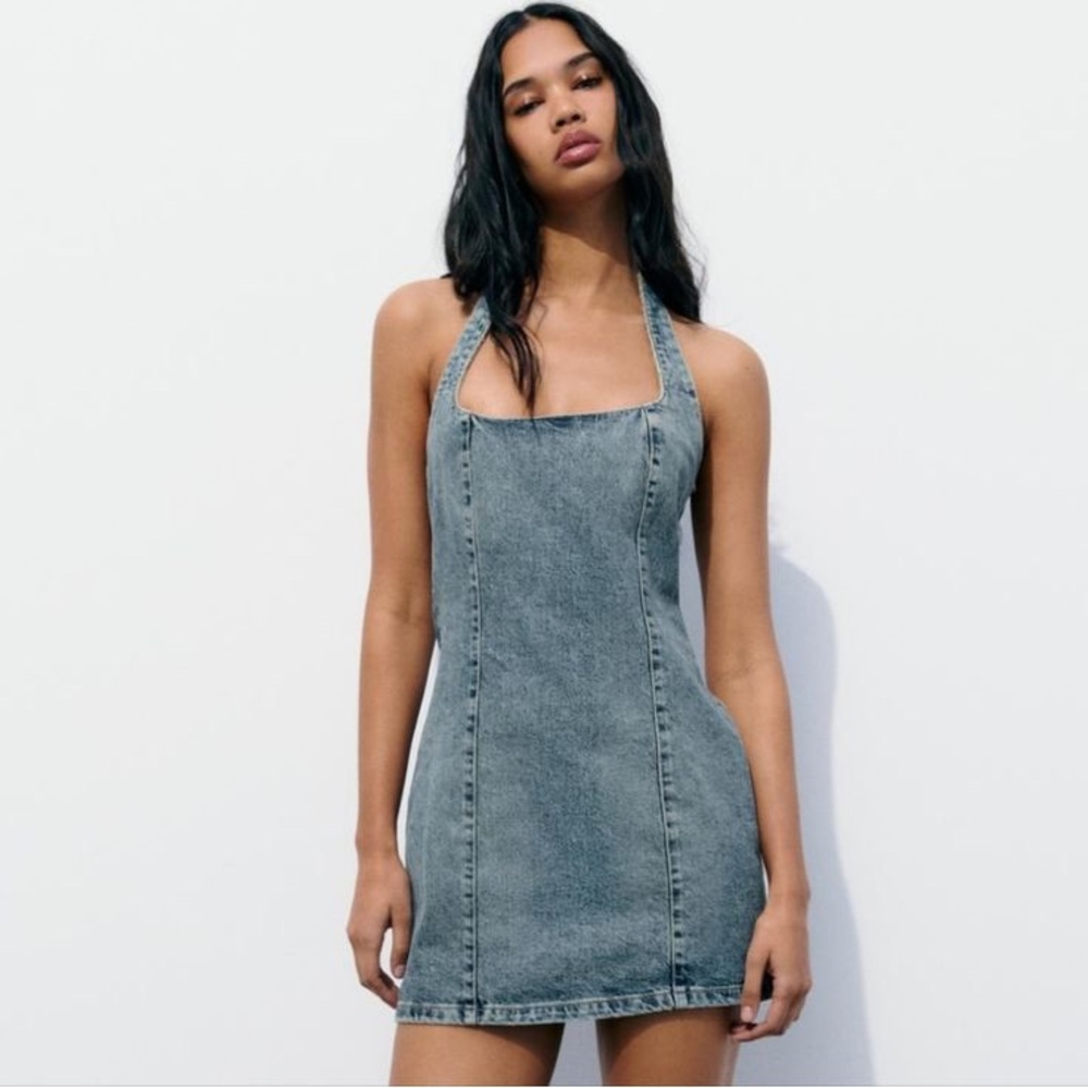 Zara Denim Halter Mini Dress